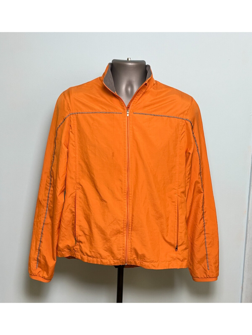 New Balance Womens Large Running Jacket Windbreaker Orange Full Zip Reflective
